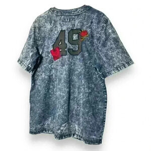 Retro Distrikt Denim Baseball Shirts Embroidered Rose Button  Up Shirt Retro L